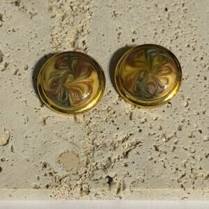 Vintage Gold Tone Swirl Stud Earrings Round Retro Pierced Posts